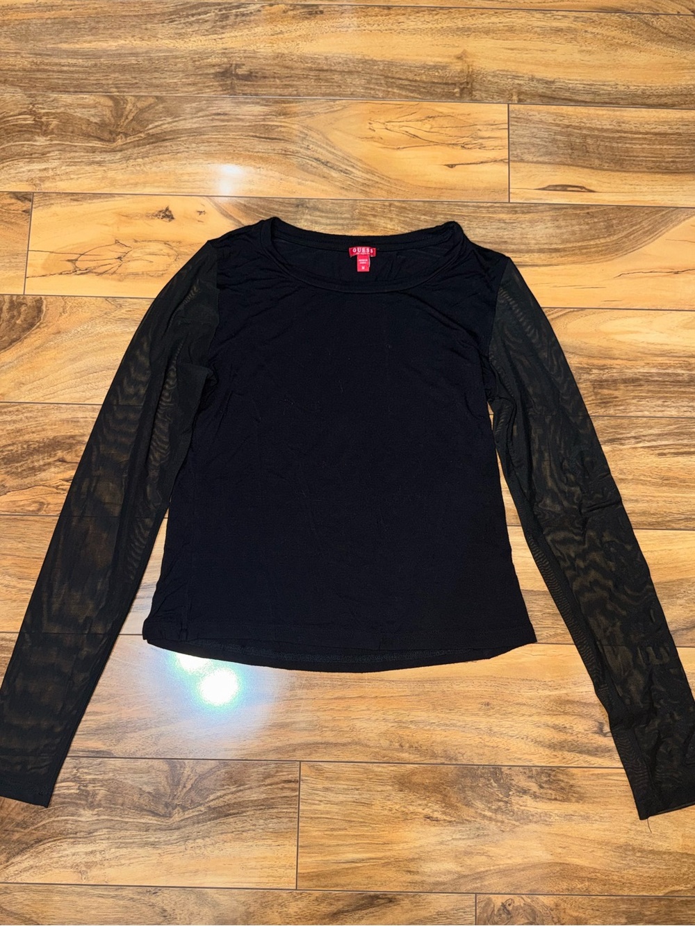 Guess Black Women’s Long Sleeve Mesh-Sleeve Top